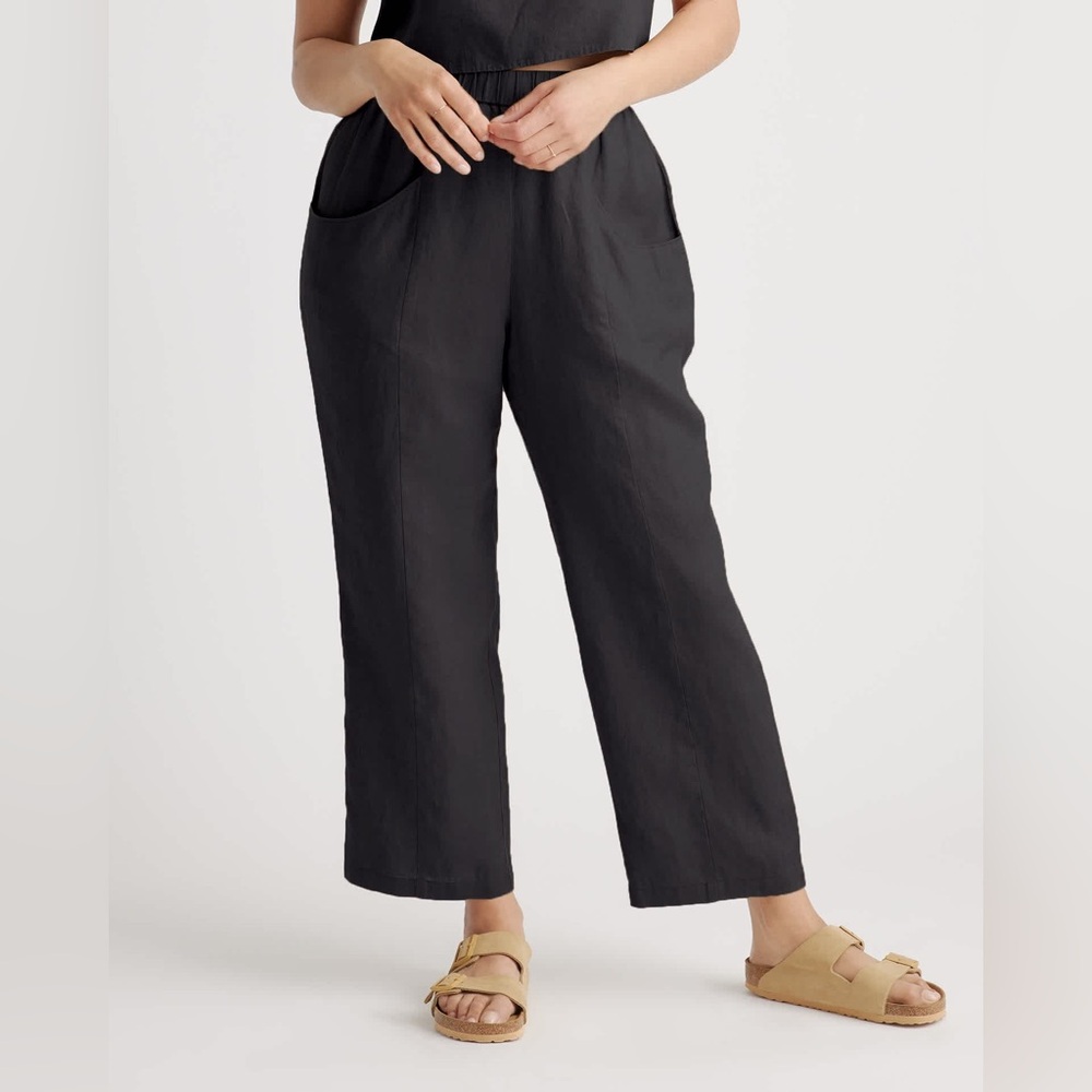 Quince 100% European Linen Tapered Black Ankle Pants size medium NWT
